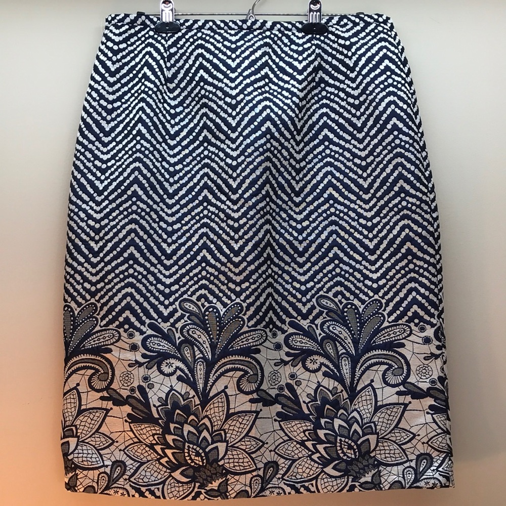 YAL New York Blue, Cream & Beige Pencil Skirt